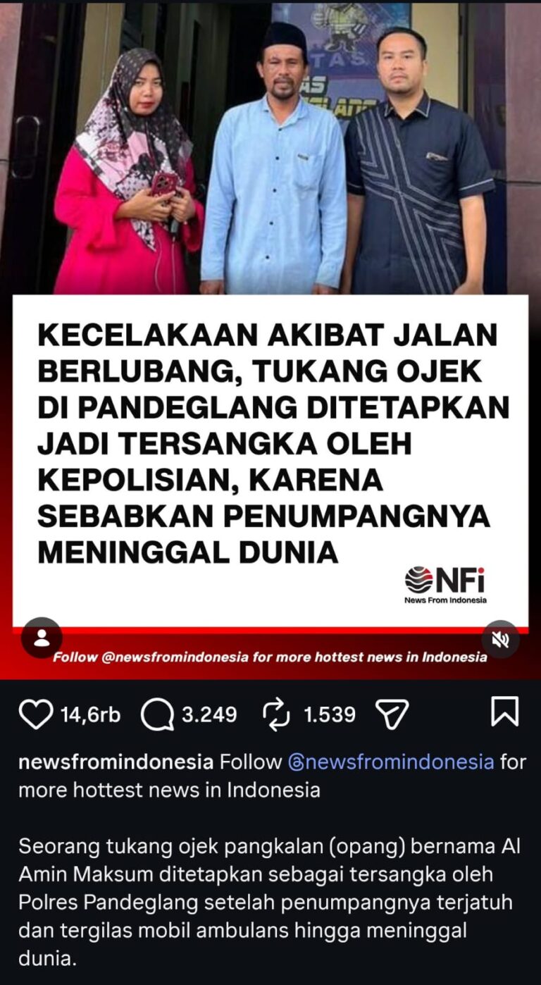 Jalan Raya yang Rusak Tapi Polisi Menetapkan Pengemudi Sepeda Motor jadi Tersangka?