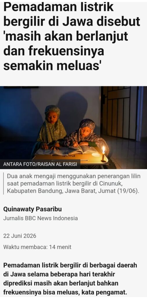 Somasi 1 Kepada Direktur Utama PT. PLN atas Pemadaman Listrik bergilir di Pulau Jawa.