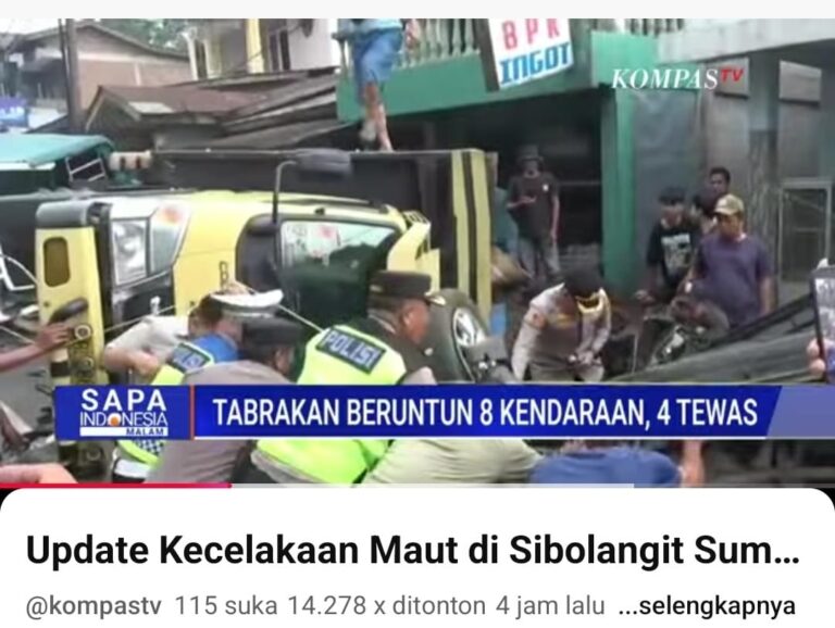 Terjadi lagi Kecelakaan Beruntun Dipicu Truk Mengangkut Air Mineral Alami Rem Blong.
